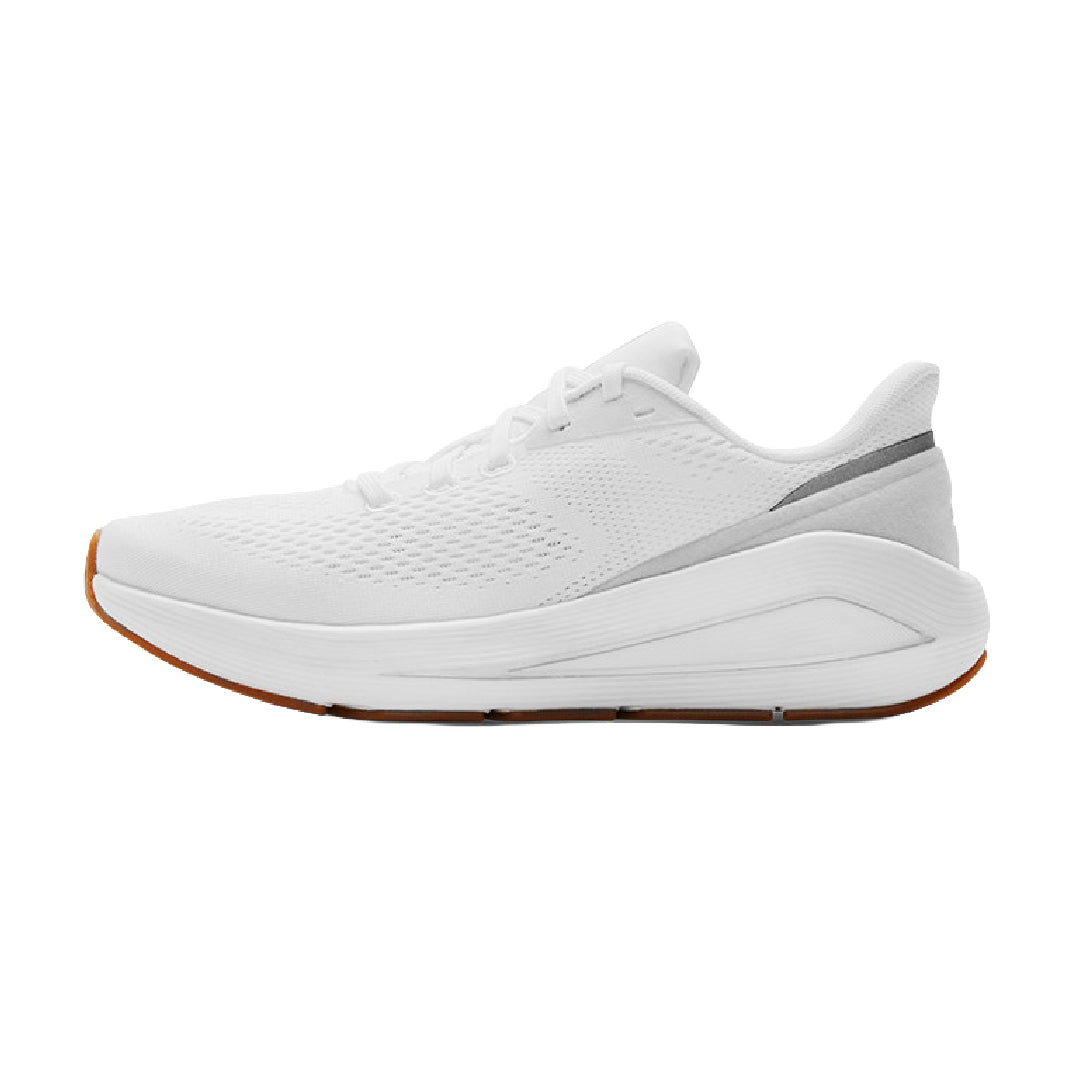 White sport sneakers with knit upper and cushioned sole