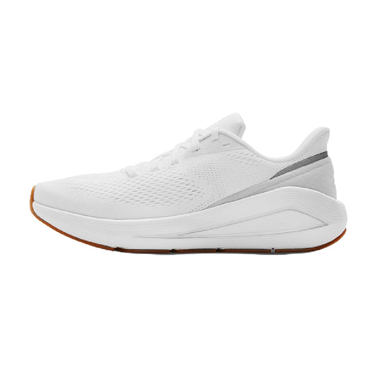 White sport sneakers with knit upper and cushioned sole